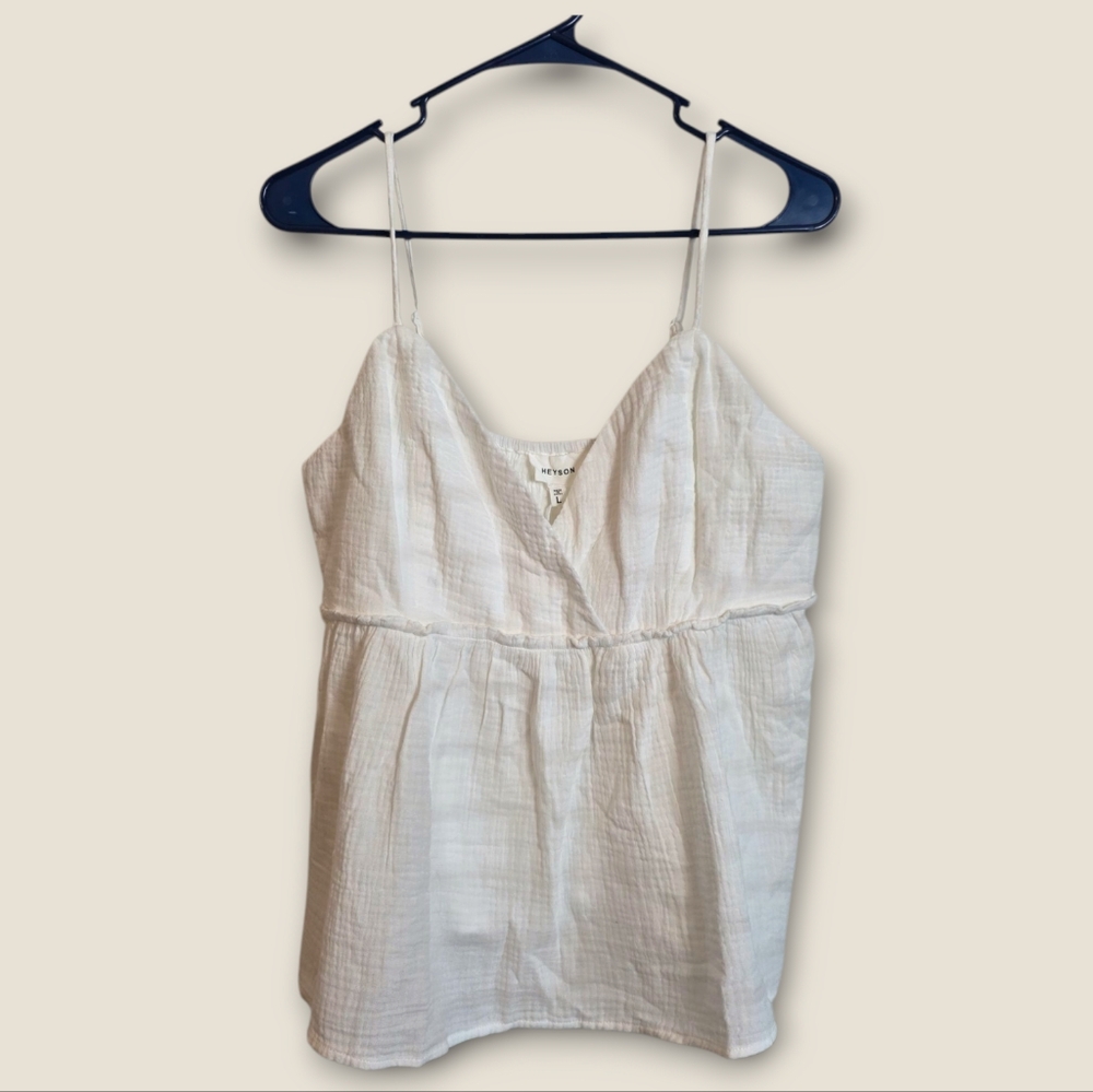🔴 Heyson Gauzy V Neck Tank Top Semi Shear Adjustable Straps Large White